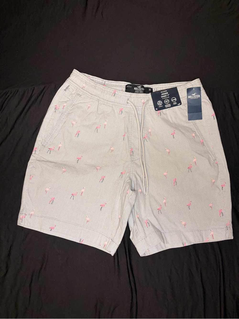 Hollister Light Gray Shorts with Pink Flamingo Embroidery